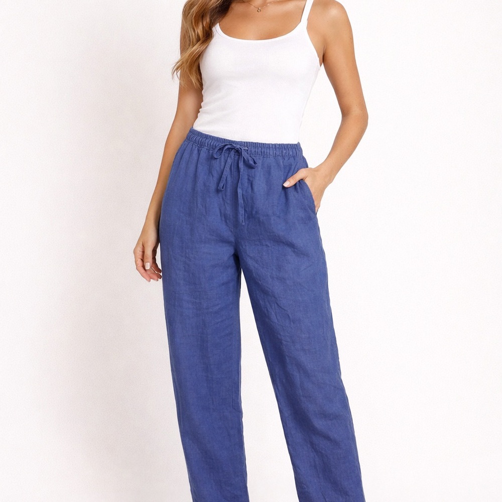Uniform John Paul Richard Linen Pants Blue Drawstring Relaxed